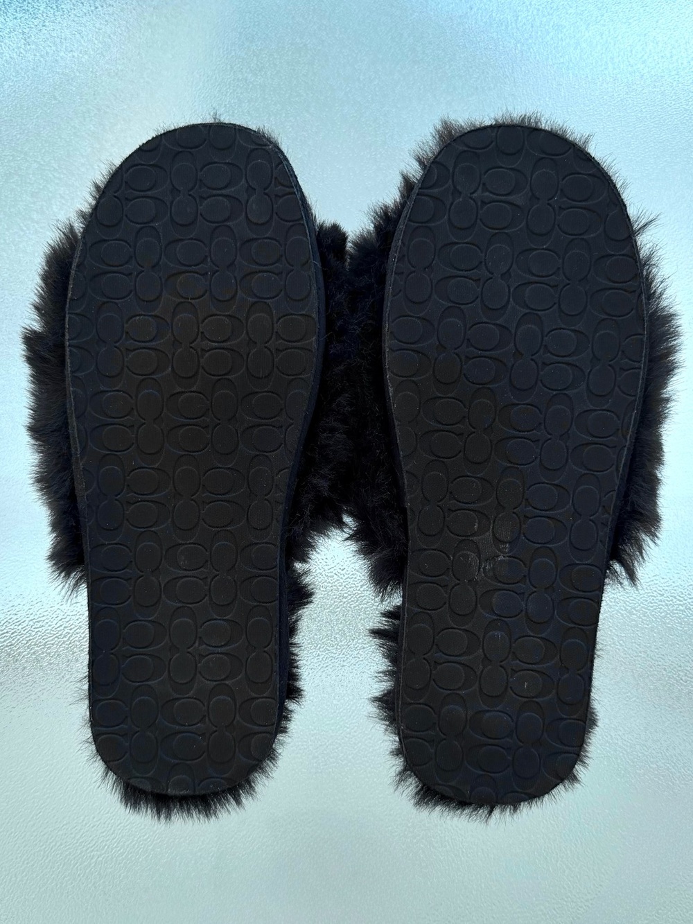 COACH Zoe Black Faux Fur Fuzzy Tassel Peep-Toe Slide Slippers ~ Women’s 7 - Picture 8 of 9